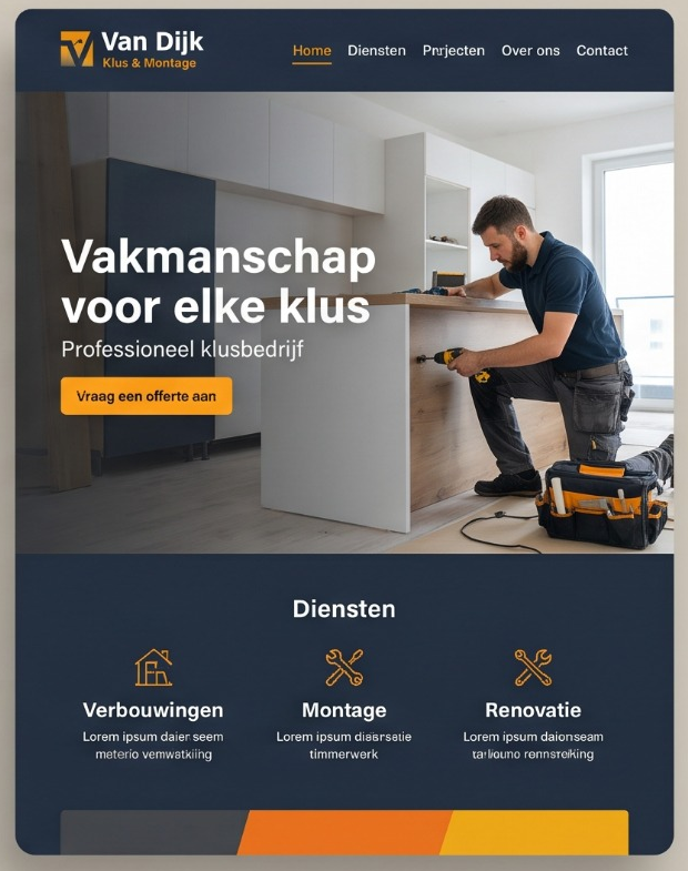 Websiteconcept Van Dijk Klus & Montage: professioneel klusbedrijf